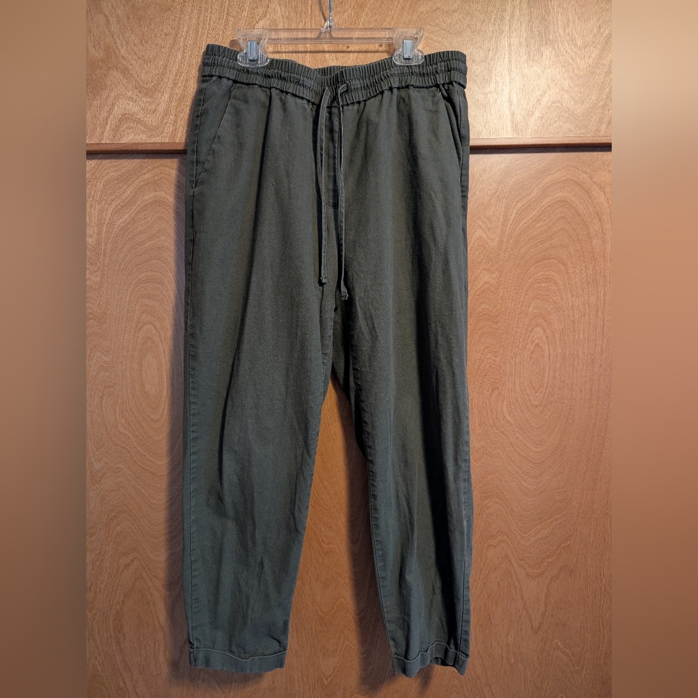 J Crew Factory Olive Green Linen Blend Drawstring Pants